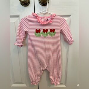 Pink Striped Girls One Piece with Green Wreaths